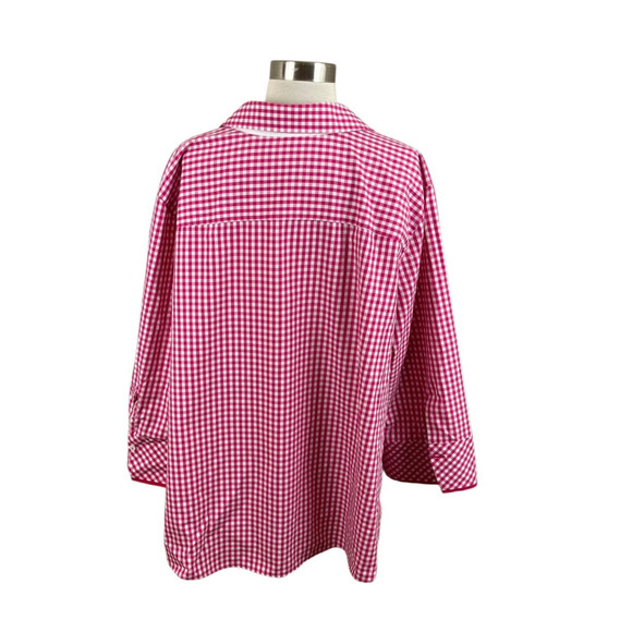 Foxcroft 22W Pink White Gingham Check Non Iron Heritage Shirt Shaped Fit Career - Picture 3 of 4